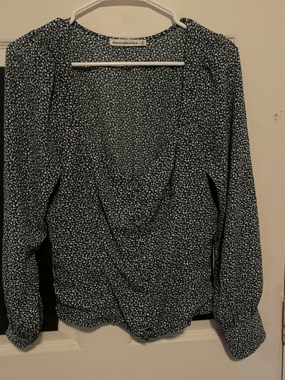Abercrombie & Fitch Black Micro Floral Wrap-Style Blouse